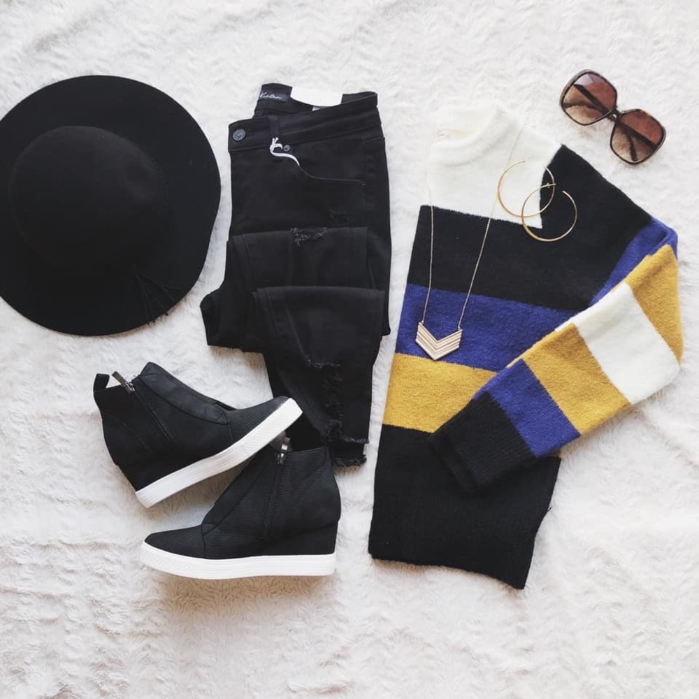LAST SIZE Suede High Tops Wedge Sneakers Black - Picture 7 of 8